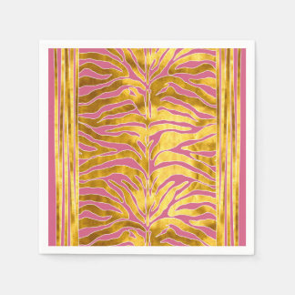 Animal print, tiger stripes in gold, blush, white napkin