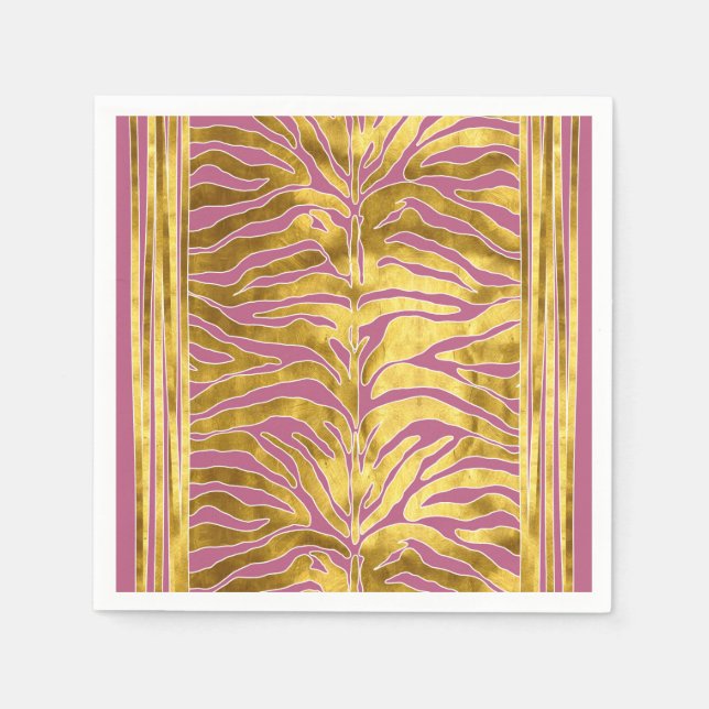 Animal print, tiger stripes in gold, blush, white napkin (Front)
