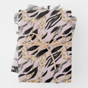 Animal Print Tropical Gold Pattern Wrapping Paper Sheet