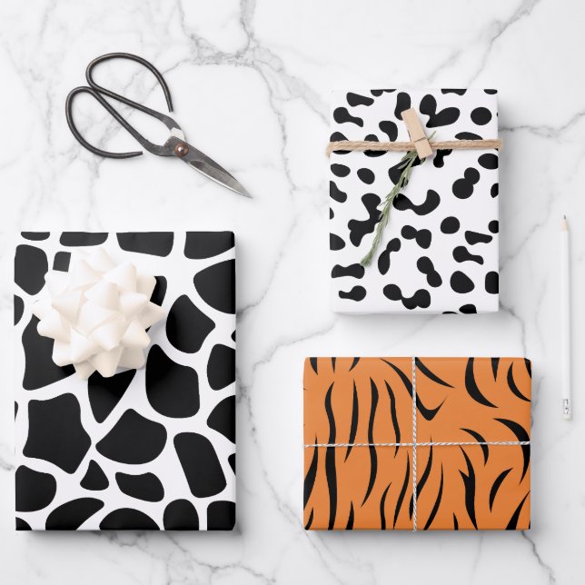 Animal Print Wild Animals Pattern Birthday Wrapping Paper Sheet (Front)