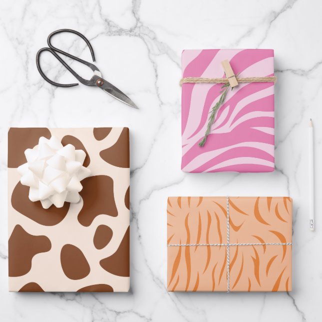 Animal Print Wild Animals Pattern Birthday Wrapping Paper Sheet (Front)