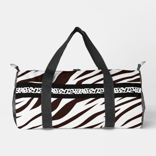 Animal print zebra black and white duffle bag (Front)