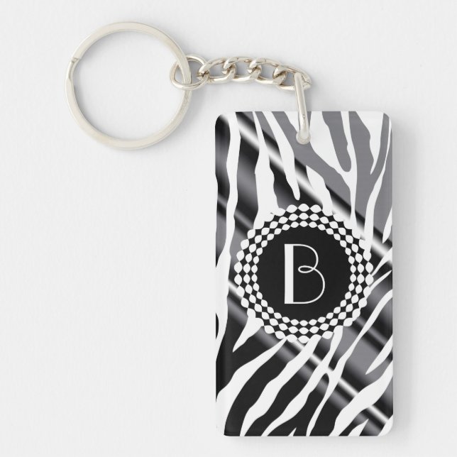 Animal Print Zebra Pattern and Monogram Key Ring (Front)