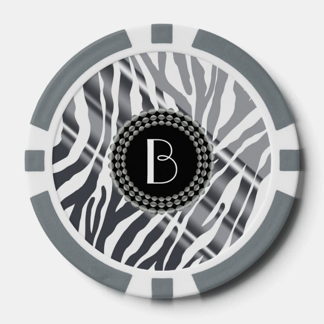 Animal Print Zebra Pattern and Monogram Poker Chips (Front)