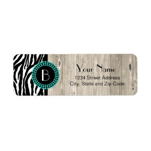 Animal Print Zebra Pattern and Monogram Return Address Label