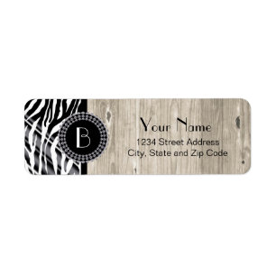 Animal Print Zebra Pattern and Monogram Return Address Label