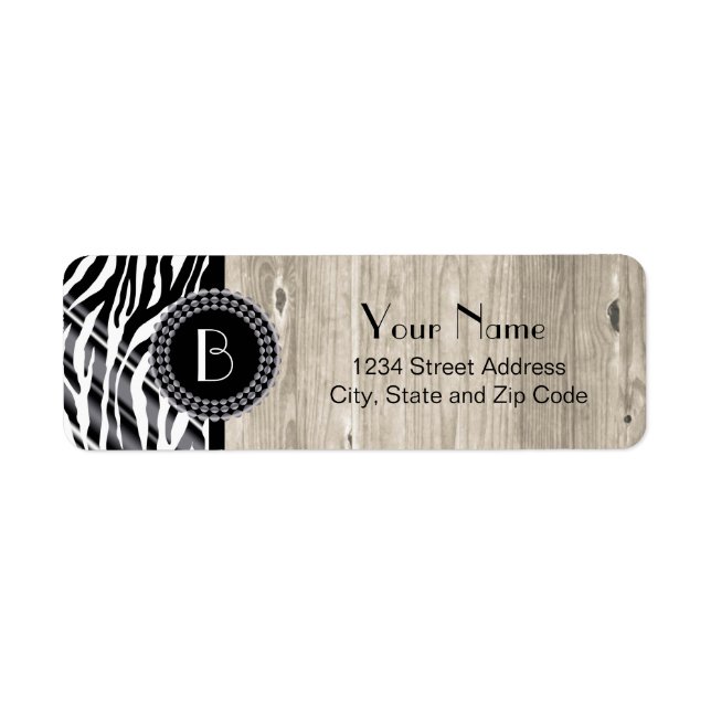 Animal Print Zebra Pattern and Monogram Return Address Label (Front)