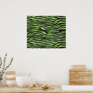 Animal Print, Zebra Stripes - Black Green Poster