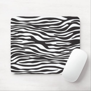 Animal Print, Zebra Stripes - Black White Mouse Pad