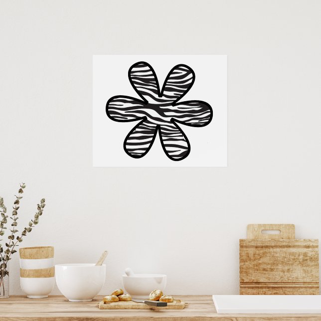Animal Print, Zebra Stripes, Flower - Black White Poster (Kitchen)