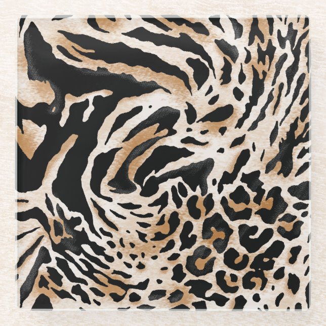 Animal Prints: Leopard Zebra Tiger Glass Coaster (Front)