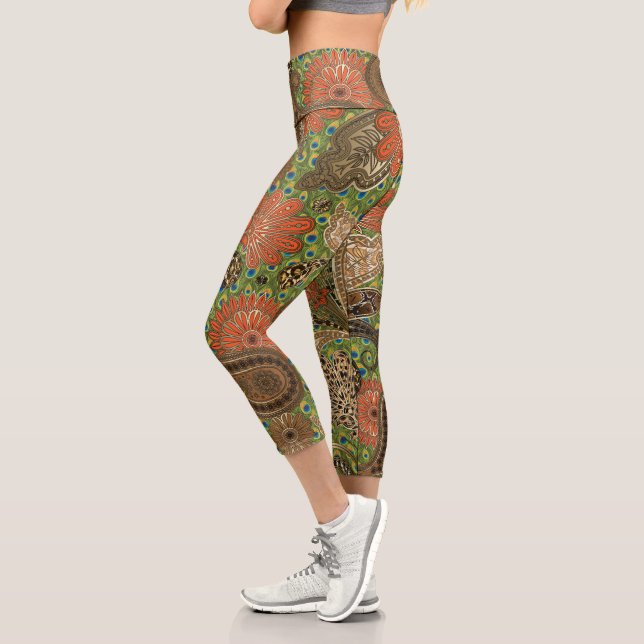 Animal Prints Terracotta Fantasy Paisley Capri Leggings (Left)