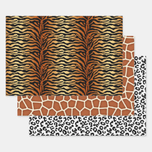 Animal Prints, Tiger, Giraffe and Cheetah  Wrapping Paper Sheet