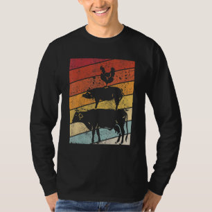 Animal Pyramid Design A Retro Style Cow Chicken P T-Shirt