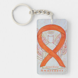 Animal Rescue Cat Angel Awareness Ribbon Keychain