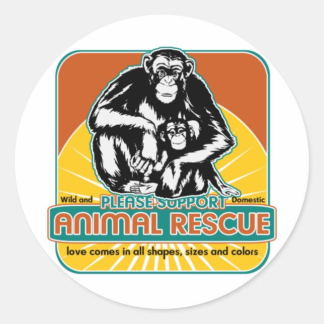 Animal Rescue Chimpanzee Classic Round Sticker (Front)
