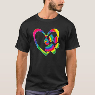 Animal Rescue Dog Cat Paw Heart Print Ie Dye Dog D T-Shirt