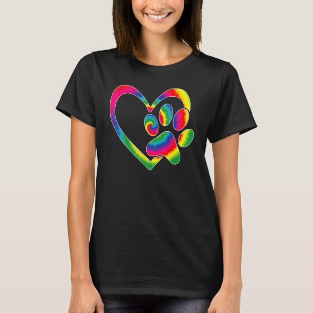 Animal Rescue Dog Cat Paw Heart Print Tie Dye Dog  T-Shirt (Front)