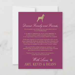 Animal Rescue Donation Burgundy Gold Wedding Invitation
