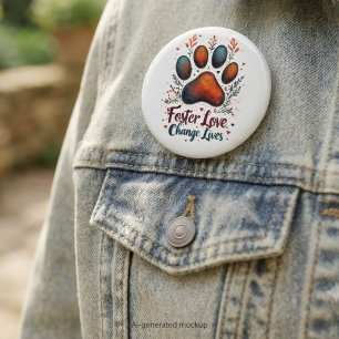 Animal Rescue Foster Love Change Lives Paw Print 6 Cm Round Badge