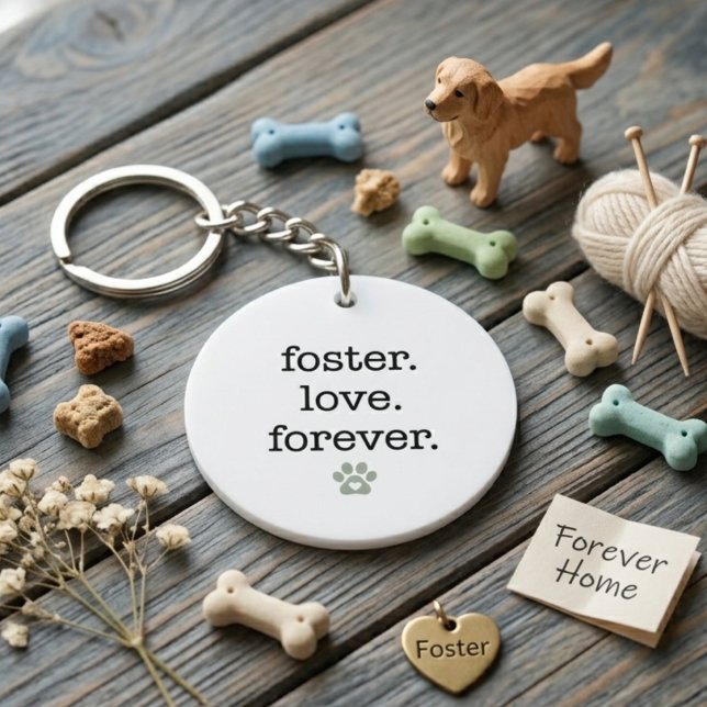 Animal Rescue Foster Love Forever Paw Print Gift Key Ring (Pet rescue advocate keychain)