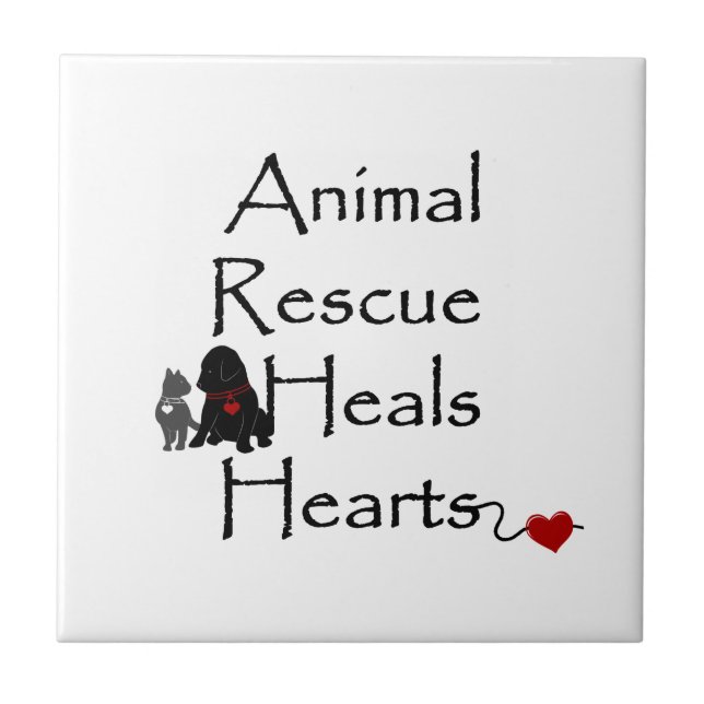 Animal Rescue Heals Hearts Text Pet Rescue Ceramic Tile (Front)