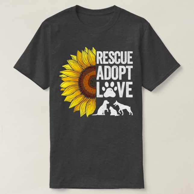 Animal Rescue Sunflower Rescue Adopt Love T-Shirt (Design Front)