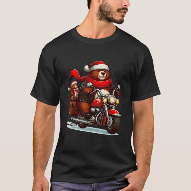 Animal Riding Motorcycle Christmas Festive X mas H T-Shirt (Front)