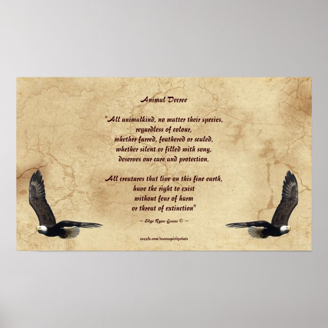 Animal Rights Poem and Bald Eagles Literary Poster (Front)