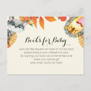 Animal Rustic pumpkin Bring a book insert Invitation Postcard