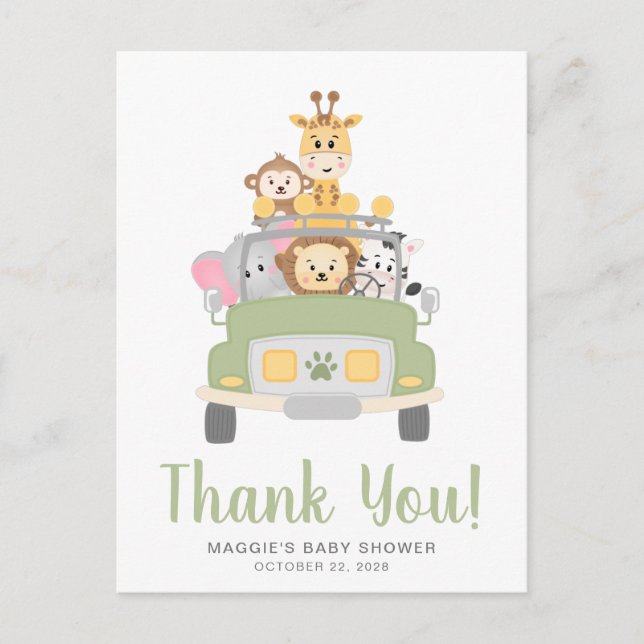 Animal Safari Baby Shower Thank You  Postcard (Front)