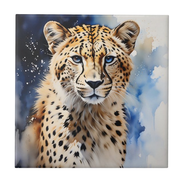 Animal Safari Cheetah Watercolor Ceramic Tile (Front)