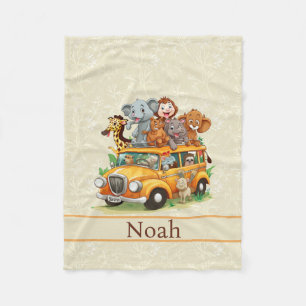 Animal Safari Little Boy's Name Soft Beige Fleece Blanket