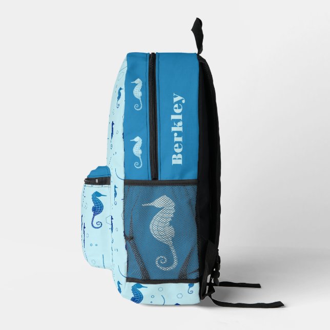 Animal Sea Life Blue Seahorse Name Printed Backpack (Right)