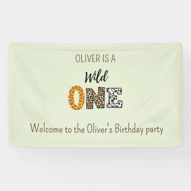 Animal Shape calligraphy wild one birthday Banner (Horizontal)