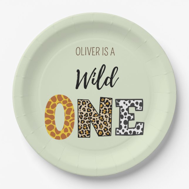 Animal Shape calligraphy wild one Paper Plate (Front)