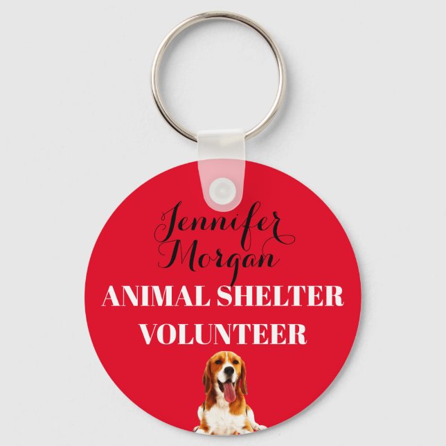 Animal Shelter Volunteer custom name red badge Key Ring (Front)