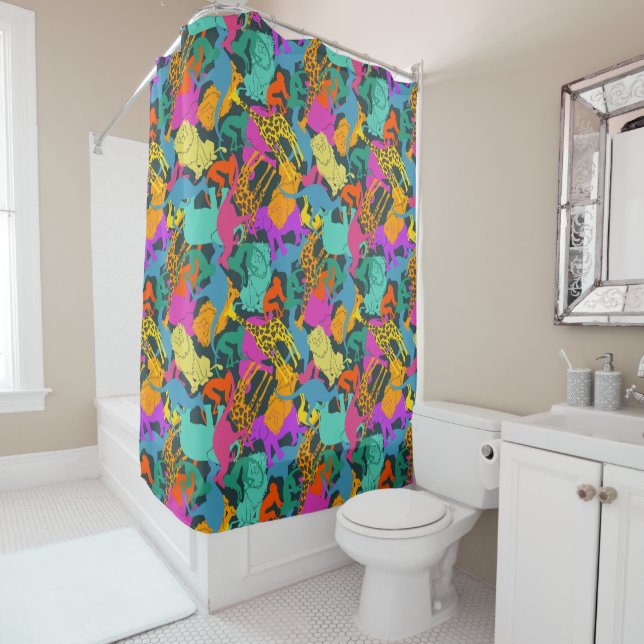 Animal Silhouettes Pattern Shower Curtain (In Situ)