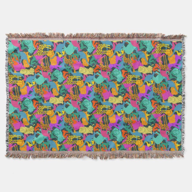 Animal Silhouettes Pattern Throw Blanket (Front)