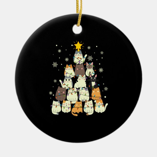 Animal Sitting in snow with Lights Christmas Santa Ceramic Ornament (Front)