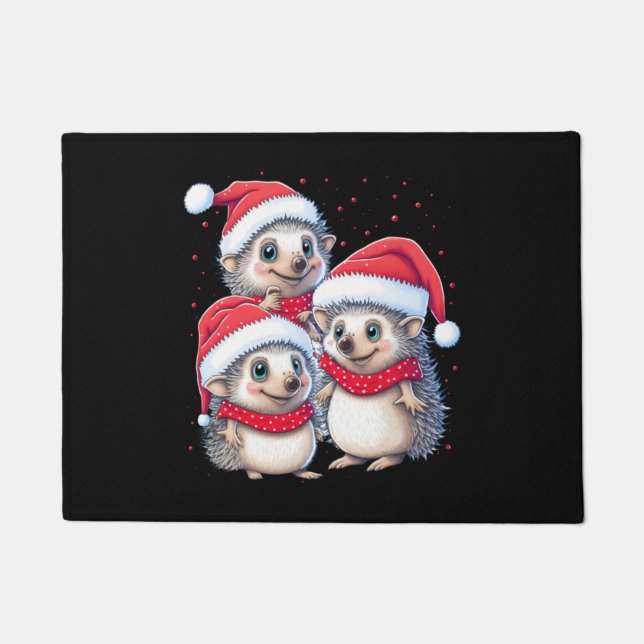 Animal Sitting in snow with Lights Christmas Santa Doormat (Front)