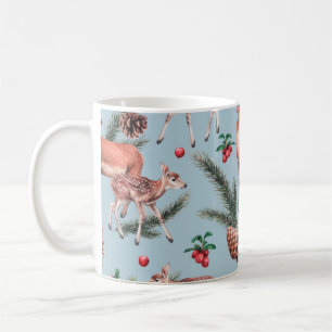 animal sketch pattern with deer pine cones and twi coffee mug