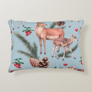 animal sketch pattern with deer pine cones and twi decorative cushion