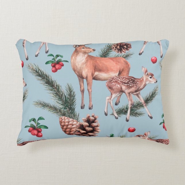 animal sketch pattern with deer pine cones and twi decorative cushion (Front)