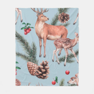 animal sketch pattern with deer pine cones and twi fleece blanket