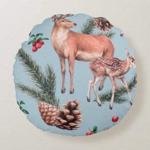 animal sketch pattern with deer pine cones and twi round cushion