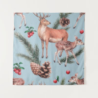 animal sketch pattern with deer pine cones and twi