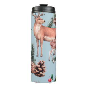 animal sketch pattern with deer pine cones and twi thermal tumbler