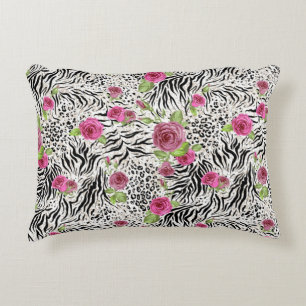 Animal Skin Print And Roses Decorative Cushion