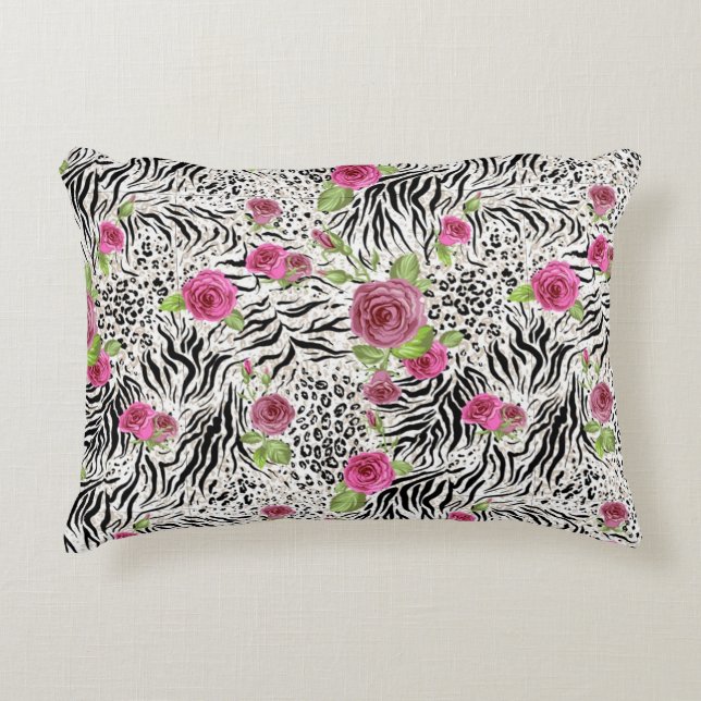 Animal Skin Print And Roses Decorative Cushion (Front)